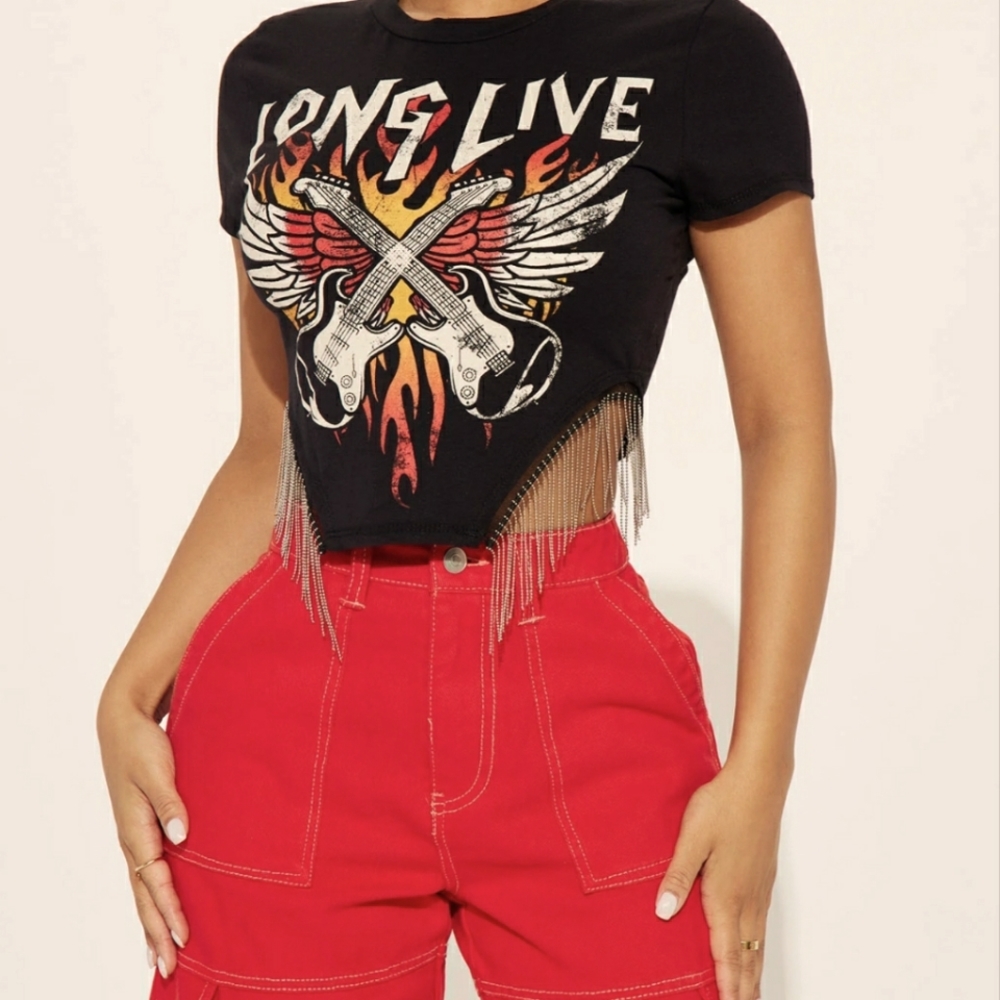 Fashion Nova Long Live Rock N Roll- Black Size Large